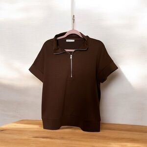 Zenana Outfitters Chocolate Brown Zip-Up Top And Pant Set